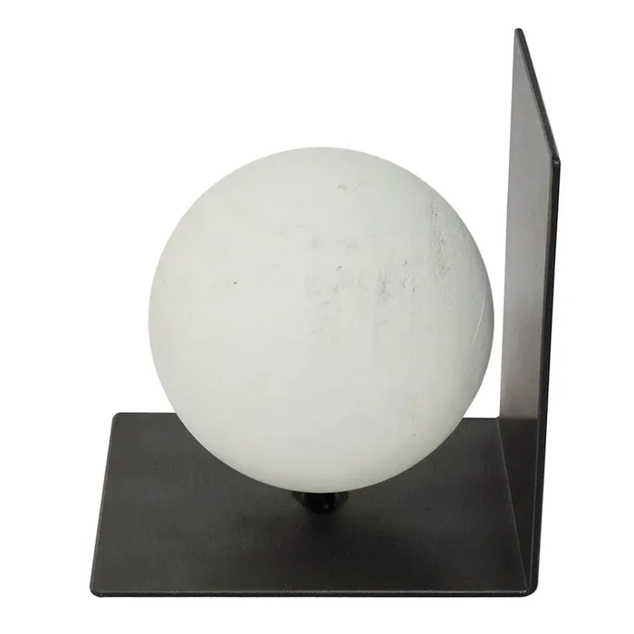1-Piece White Wood & Metal Orb Bookend, 6″