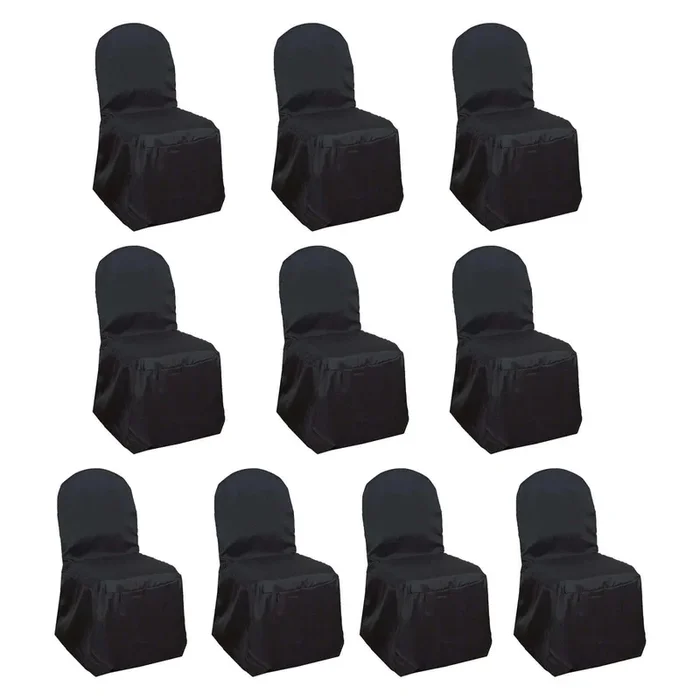 10 Pack Polyester Chair Cover for Banquet Chairs Black – Stain-Resistant Reusable Slip-On SlipcoverChair Covers