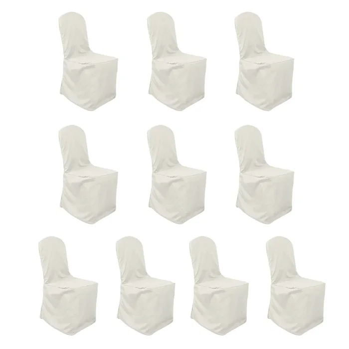 10 Pack Polyester Chair Cover for Banquet Chairs Ivory – Stain-Resistant Reusable Slip-On SlipcoverChair Covers