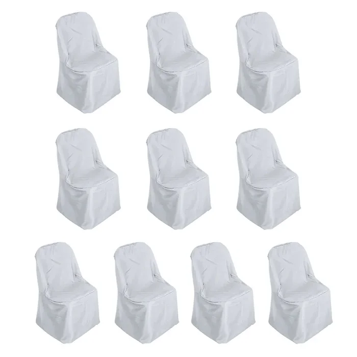 10 Pack Polyester Chair Covers for Folding Chairs Silver – Wrinkle-Free Stain-Resistant Slip-On SlipcoversChair Covers