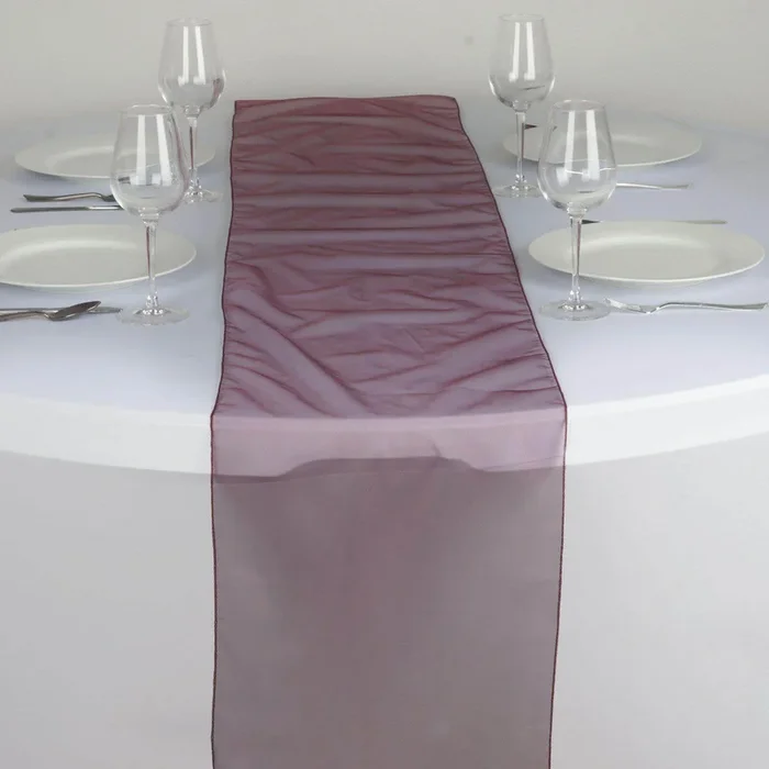 10 Pack Sheer Organza 14″x108″ Table Runners Burgundy – Soft and Lightweight Table AccentRunners