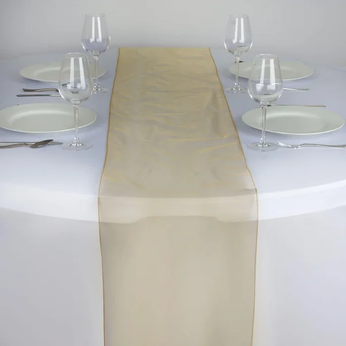 10 Pack Sheer Organza 14″x108″ Table Runners Gold – Soft and Lightweight Table Accent for WeddingsRunners