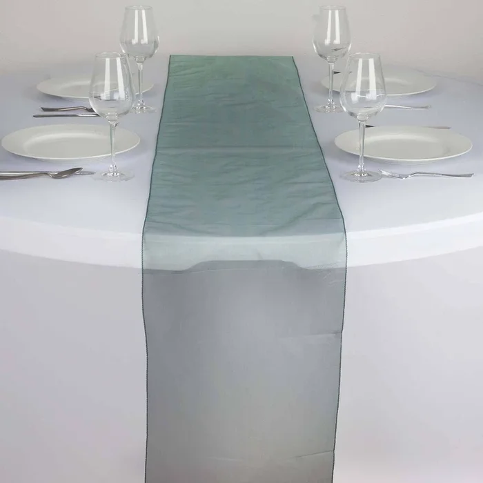 10 Pack Sheer Organza 14″x108″ Table Runners Hunter Emerald Green – Soft and Lightweight Table AccentRunners