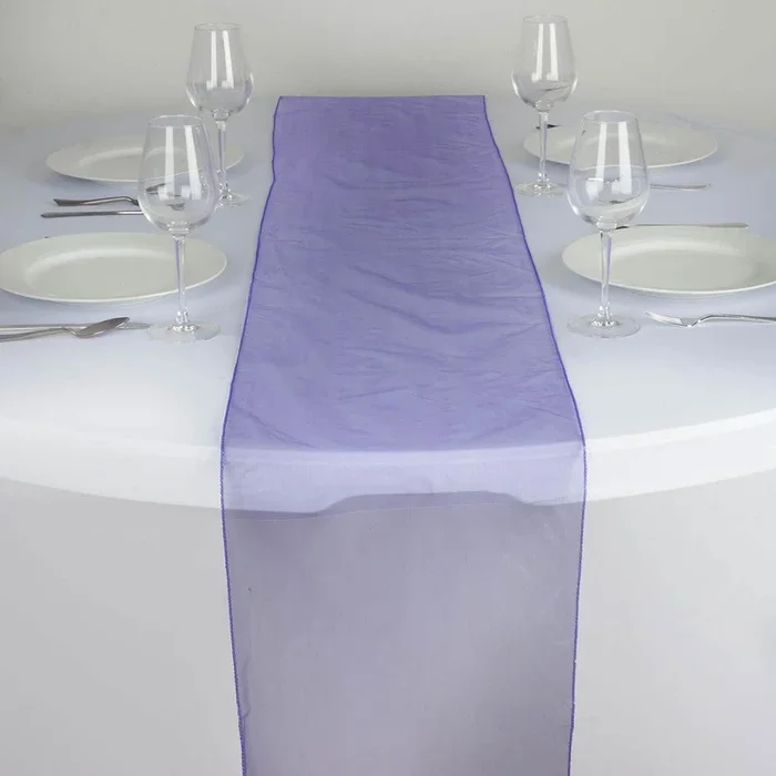 10 Pack Sheer Organza 14″x108″ Table Runners Purple – Soft and Lightweight Table AccentRunners