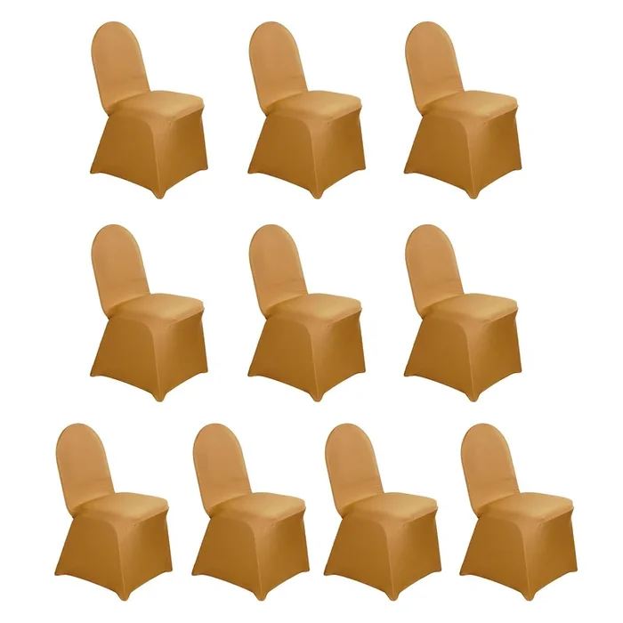 10 Pack Spandex Chair Covers for Banquet Chairs Gold – Durable Reusable Stretch Slip-On Covers for GatheringsChair Covers