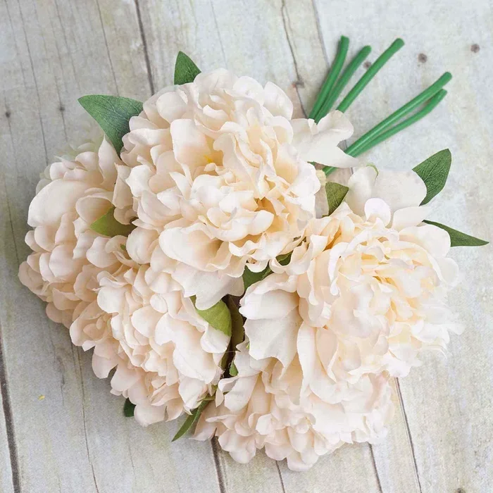 11″ Blush Cream Real Touch Artificial Silk Peonies Flower BouquetSilk Flowers
