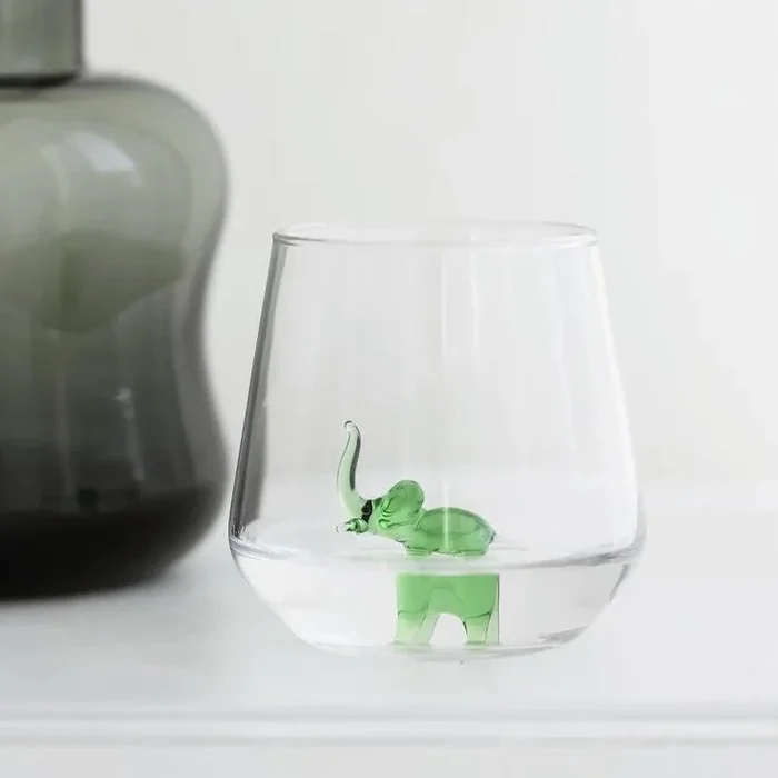 11 oz Tiny Animal Wine Glass, Green ElephantDecor