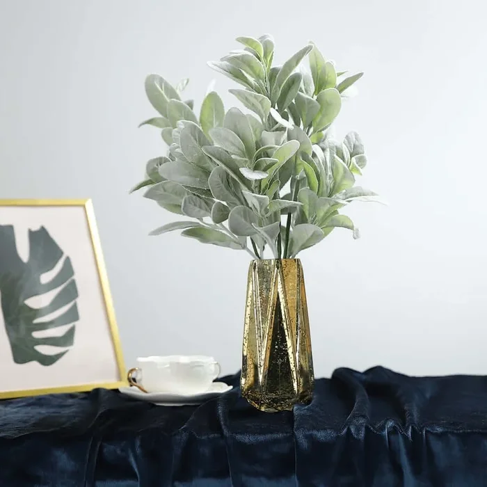 2 Stems 24″ Tall Frosted Green Artificial Lambs Ear Leaf Indoor PlantFlower Bushes