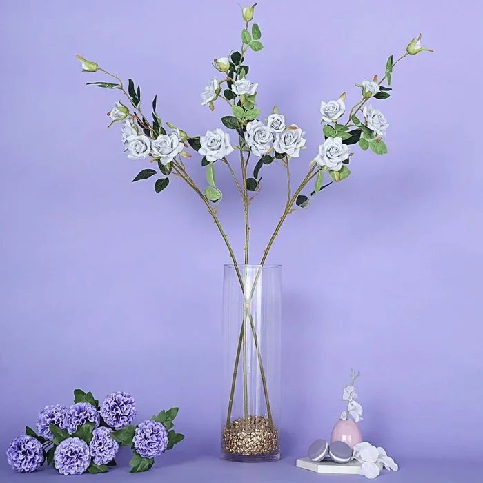2 Stems 38″ Tall Silver Artificial Silk Rose Flower Bouquet BushesFlower Stems