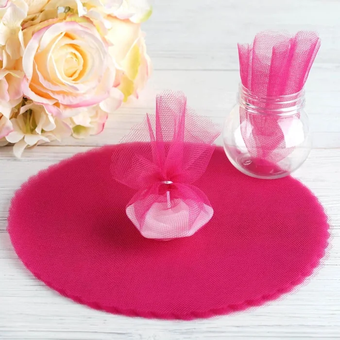 25 Pack 9″ Fuchsia Sheer Nylon Tulle Circles Favor Wrap, DIY Craft FabricTulle