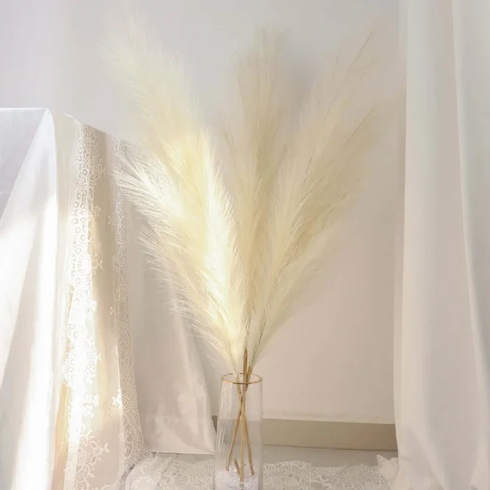 3 Stems Artificial Pampas Grass Decor Cream for Rustic Boho Chic Backdrops Floral Styling & Vase Displays 44″Flower Stems
