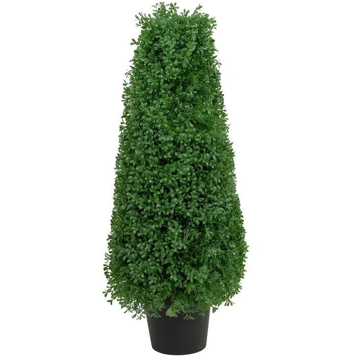 30″ Artificial Boxwood Cone Topiary Tree with Round Pot Unlit