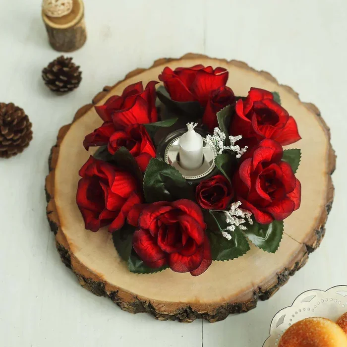4 Pack 3″ Black Red Artificial Silk Rose Flower Candle Ring WreathsSilk Flowers