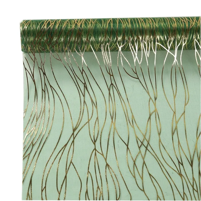 5 Pack Organza 12″x108″ Table Runners Hunter Emerald Green – Gold Wave DesignRunners