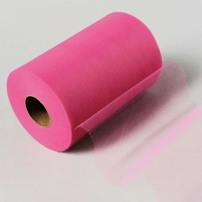 6″x100 Yards Fuchsia Tulle Fabric Bolt, Sheer Fabric Spool Roll For CraftsTulle