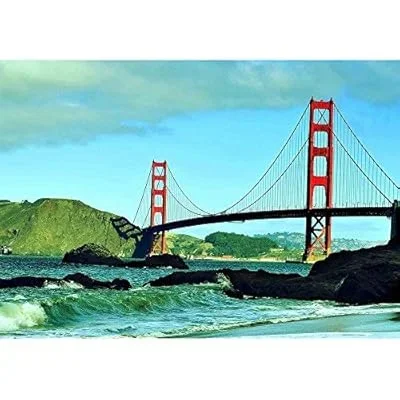 a View of Golden Gate Bridge from Baker Beach in San Francisco, United States, with a Retro Effect – Removable Wall Mural | Self-Adhesive Large Wallpaper – 66×96 inches