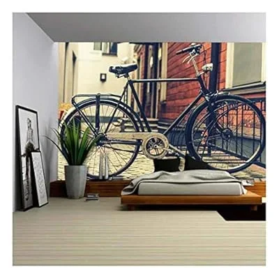 a Vintage Photo of Bicycle Parked Near a House – Removable Wall Mural | Self-Adhesive Large Wallpaper – 100×144 inches