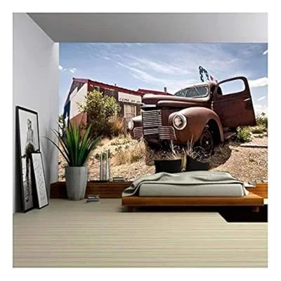 Abandoned Restaraunt on Route 66 Road in USA – Removable Wall Mural | Self-Adhesive Large Wallpaper – 66×96 inches