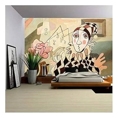 Abstract Oil Painting of Harlequin and Rose – Removable Wall Mural | Self-Adhesive Large Wallpaper – 66×96 inches