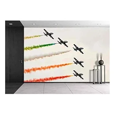 Aerobatics Team in Formation Deploying Smoke – Removable Wall Mural | Self-Adhesive Large Wallpaper – 66×96 inches