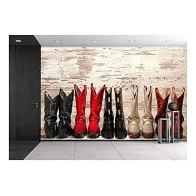 American West Legend Cowgirl Leather Boots Rear Heel View in Straight Western Line – Removable Wall Mural | Self-Adhesive Large Wallpaper – 66×96 inches