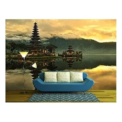 Bali Pura Ulun Danu Bratan Water Temple at Sunrise – Removable Wall Mural | Self-Adhesive Large Wallpaper – 100×144 inches