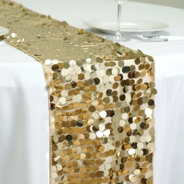 Big Payette Sequin 13″x108″ Table Runner Champagne – Dazzling DesignRunners