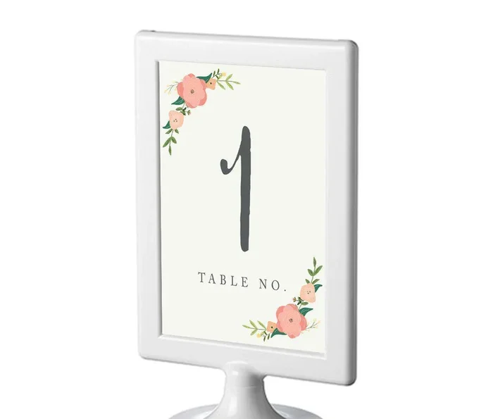 Boho Floral Roses Framed Double-Sided DIY Table NumbersSet of 8