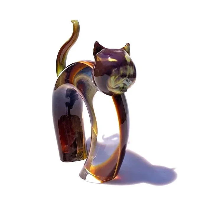 BrightMuranoglasschalcedonycatfigure|MadeinItalyhomedecor