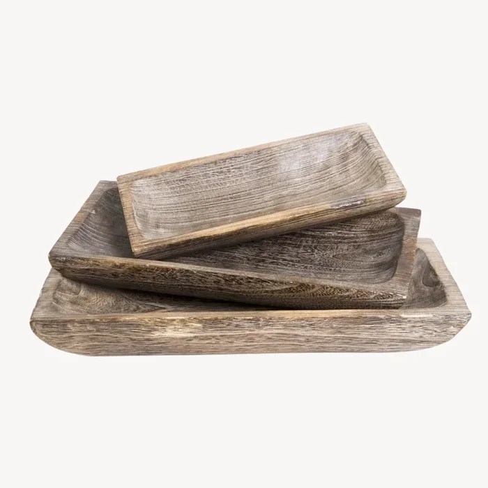Carved Wood TraysBaskets, trays & risers