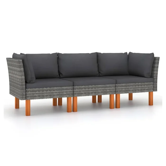 Casey Modular Outdoor Sofa, Gray Rattan, Brown Wood Legs, 25 Inch – Benzara