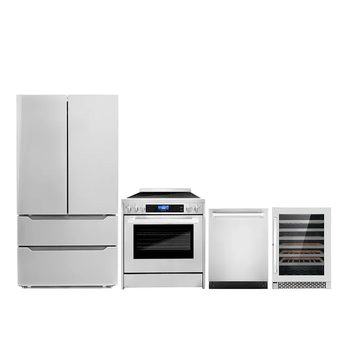 Cosmo Package – 30″ Electric Range, Refrigerator with Ice Maker, Dishwasher and Wine Cooler, COS-4PKG-010
