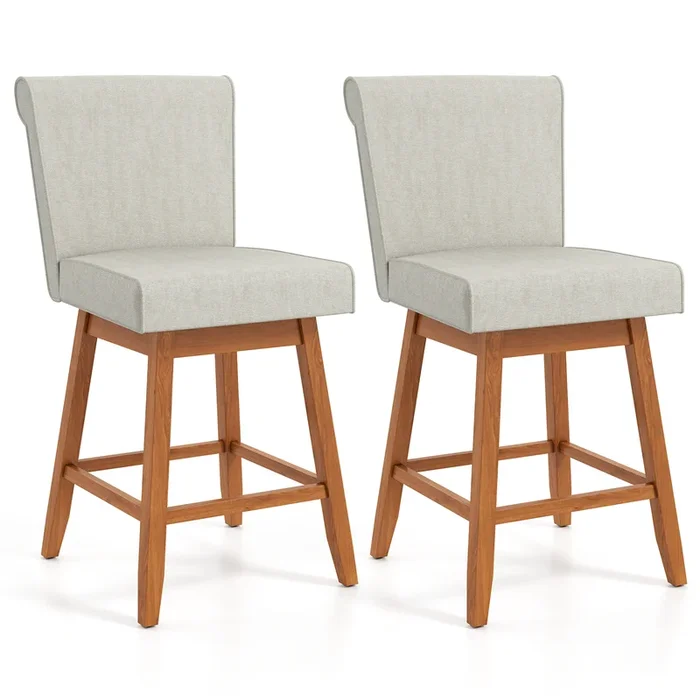 Counter Height Bar Stools Set of 2 with Solid Rubber Wood Legs