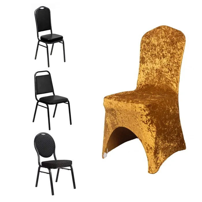 Crushed Velvet Spandex Banquet Chair Cover Fitted Slipcover Gold – Stretch 190GSM Slipcover with Foot PocketsChair Covers