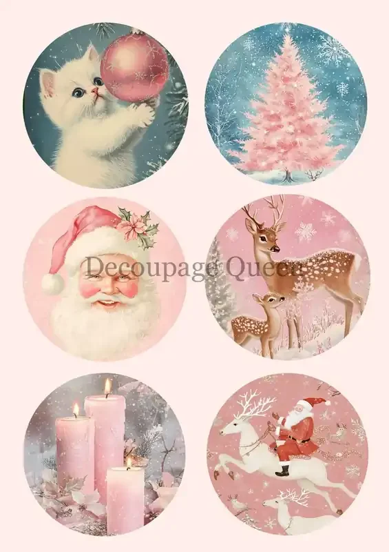 Decoupage Queen Pink Winter Ornaments A4 Rice Paper — Flipping Fabulous