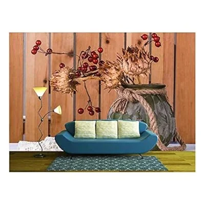 Easter Rude Still Life with Egg and Vase of Dry Artichoke, on The Table with White Tablecloth. – Removable Wall Mural | Self-Adhesive Large Wallpaper – 66×96 inches