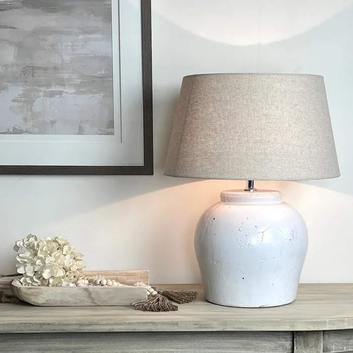 Etna Aged White Ceramic Glaze Table LampTable Lamp