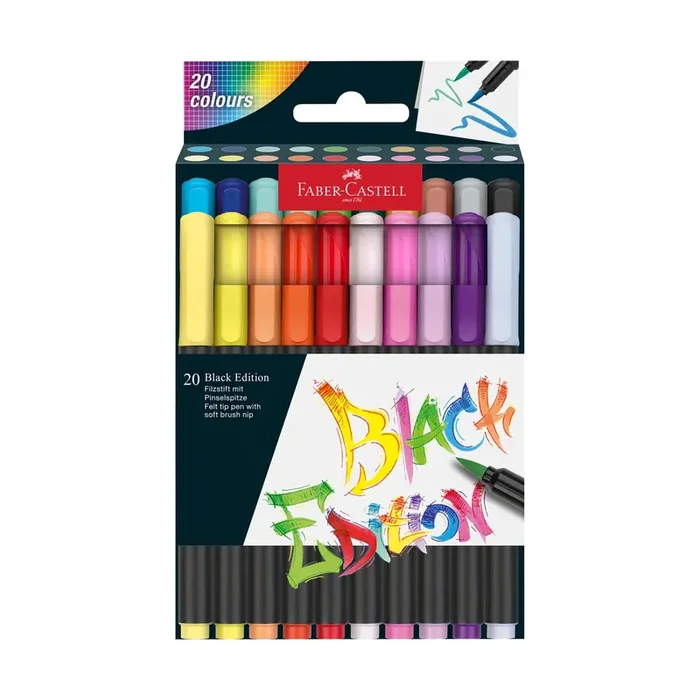 Faber-Castell Black Edition Super Soft Brush Pens, Box of 20