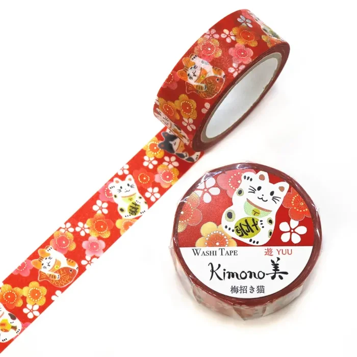 Foil Washi Tape Kimono Beauty – Plum Beckoning Cat