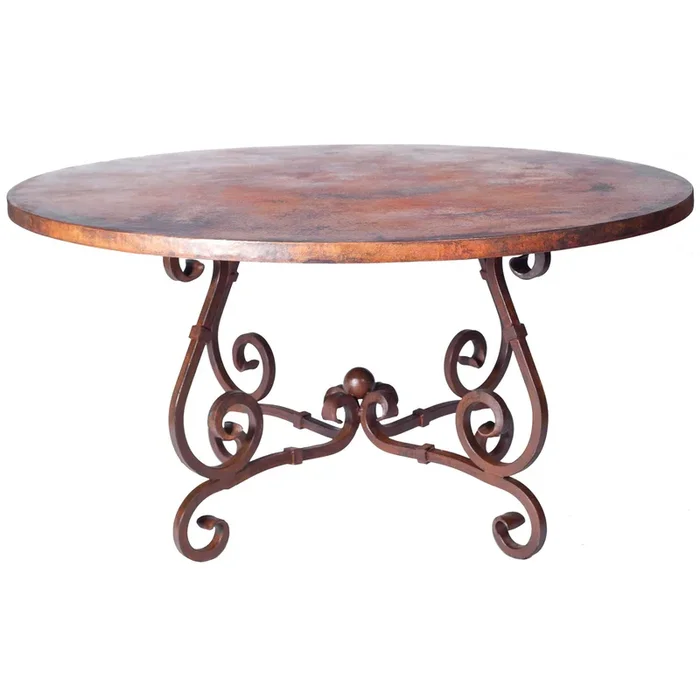 French Dining Table with 48″ Round Hammered Copper TopTables