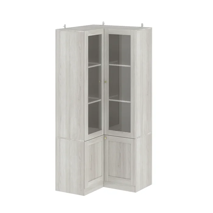 FUFU&GAGA Modern Wood Grain Food Pantry Cabinet with Adjustable Shelves and Glass Doors (31.5″ W x 70.9″ H x 31.5″ D), Elegant Brass Pull Handles