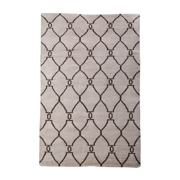 HAND KNOTTED WOOL Geometric AREA RUGS – 8’x10′, Rectangle Shape, Beige Brown Color, Geometric Modern, Medium Pile Handmade Area Rugs for Living Room, Bed Room (N01103)