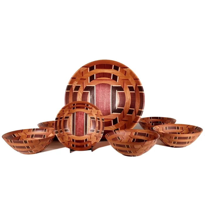 Heirloom 7-piece salad bowl set in exotic woodswood bowl