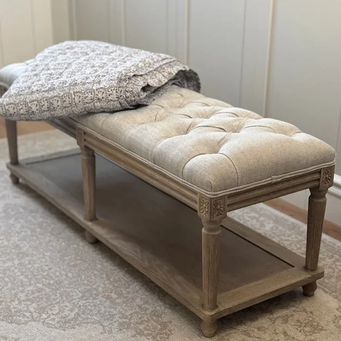 Henley Long Linen Wood Bench StoolBench