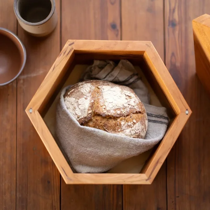 Hexagon Bread Box with Removable Lid in Urban WoodHolders