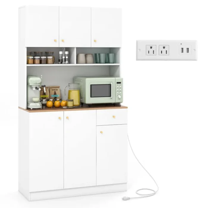 Hivvago 71 Inch Tall Pantry Cabinet with Outlets for Dining Room