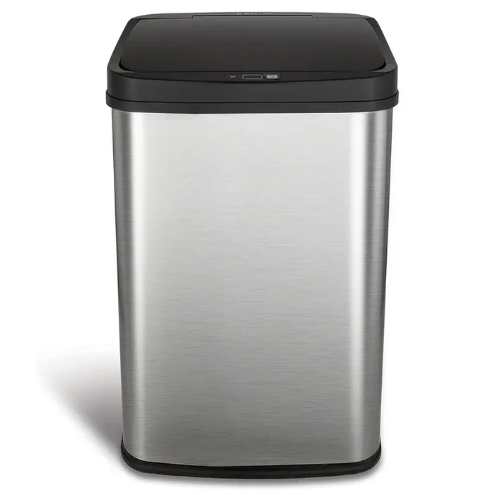 Hivvago Silver/Black 13 Gallon Stainless Steel Kitchen Trash Can with Motion Sensor Lid