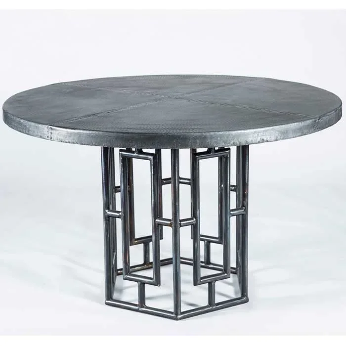 Hudson Dining Table with 48″ Round Hammered Zinc TopTables