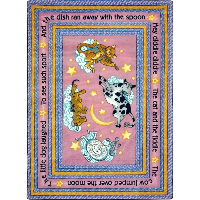 Joy Carpets Kid Essentials Hey Diddle Diddle 7’8 x 10’9 Area Rug in Color Pink