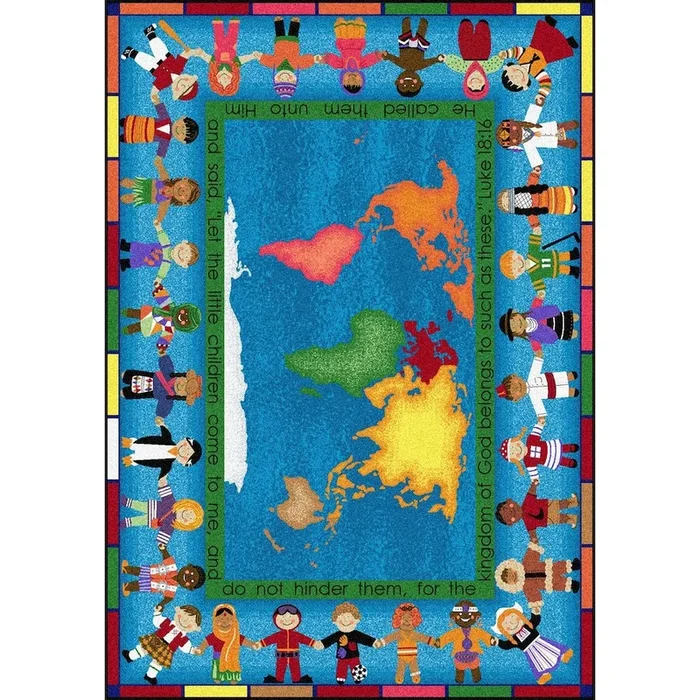 Joy Carpets Kid Essentials Let the Children Come 5’4 x 7’8 Area Rug in Color Multi